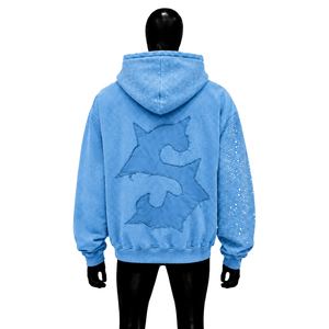 Sudadera con capucha azul claro premium FAST MONEY, estilo streetwear, para uso diario, con cremallera frontal oversize y estampado en relieve, de algodón francés. - Product Image 2