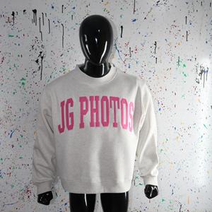 JG PHOTOS WHITE <b>Mock</b> <b>Neck</b> Sweatshirt 100% PINK Applique Embroidery wide <b>neck</b> Sweatshirt Finer Threads - Product Image 1