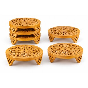 Ensemble de 4 dessous-de-plat en bois de manguier artisanal Jali, finition safran, vente en gros Inde - Product Image 1