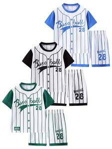 Conjunto de Uniforme de Béisbol para Niños, Jersey de Manga Corta Estampado, Pantalones Transpirables de Poliéster con Cintura Elástica, Ropa Deportiva de Invierno con Logotipo Frontal y Número de Edad - Product Image 1