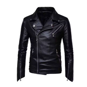 Men's <b>Slim</b> <b>Fit</b> PU Leather Moto Bomber <b>Jacket</b> Stand Collar Zipper Closure Solid Color Windproof Quick Dry Winter Wear Polyester - Product Image 1