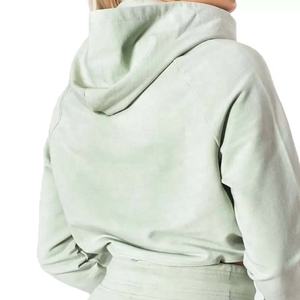 Vente en gros 100% coton Survêtement blanc à manches longues Crop Tops Loose Bottom Hoodies Sweat à capuche pour femmes Sweat à capuche personnalisé pour femmes - Product Image 6