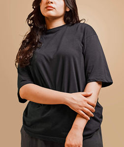 New Article Women's Black Oversized Crew Neck T-<b>Shirt</b> Short Sleeve Loose Fit 100% Cotton Jersey Breathable <b>Flame</b> Logo Print - Product Image 5