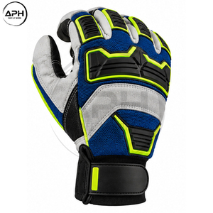 Guantes para Motosierra Azules y Grises Personalizados al por Mayor con Ribete Amarillo Neón, Palma Texturizada, Correa de Muñeca Ajustable, Fabricante OEM ODM - Product Image 2