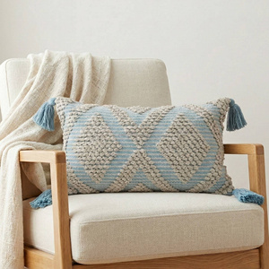 Housse de coussin bohème avec motif diamant en relief, coussin décoratif tissé, coussin d'appoint géométrique en coton pour canapé et chambre - Product Image 4