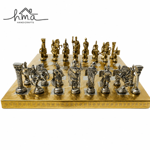 Luxury Copper Silver Brass Roman Greek <b>Chess</b> <b>Set</b> with Black White Marble Square <b>Board</b> Handmade Decorative Strategy Pieces - Product Image 3