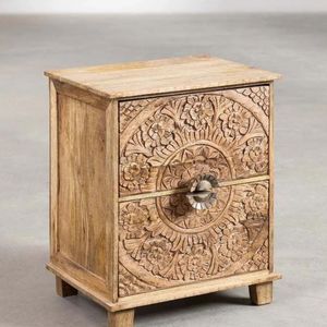 Carved Wood <b>Antique</b> Nightstand 2 Drawer End <b>Table</b> Traditional <b>Bedside</b> Cabinet for Hotel Apartment Bedroom Living Room - Product Image 1