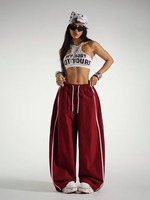 Pantalones Deportivos de Verano para Mujer, Cintura Media, Frente Plano, Corte Holgado Informal, con Cordón, Pierna Ancha, 100% Algodón, Bordado 3D, 340g