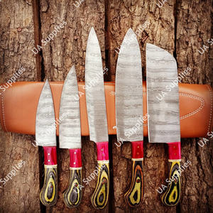 5-Piece Set of Chef Western Style Cooking Knife Household <b>Slicing</b> Knife Damascus Steel Kitchen Knife Chef Set Pakka <b>Wood</b> Handle - Product Image 1