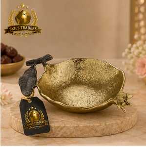 Cuenco de metal de lujo dorado con asa de hoja oscura para servir, vajilla, recipiente para frutos secos, caja para dulces, centro de mesa, para aperitivos y frutas - Product Image 1