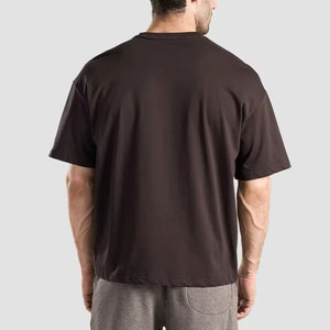 T-shirt d'été décontracté pour homme, coupe ample, col rond, manches courtes, 100 % coton, couleur unie, respirant, personnalisable en gros - Product Image 3
