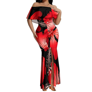 Nouvelle robe de soirée longue et élégante pour femme, style hawaïen, imprimé fleurs d'hibiscus, coupe sirène ajustée, avec fente, sur mesure - Product Image 1