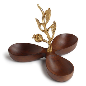 Plateau de service triple en bois de luxe avec poignée en métal doré en forme de branche de grenade pour fruits secs, décoration d'intérieur - Product Image 3