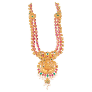 Kemp Women's Two-Layer Lakshmi Pendant Necklace-Gold Plated Oxidized Polish Fine Jewelry with Pearl and Leaf Design - Product Image 2