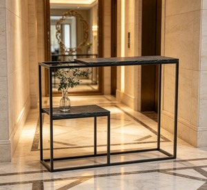 Mesa Consola Moderna con Tapa de Mármol y Estructura Metálica, Diseño Minimalista para Recibidor o Entrada - Product Image 1