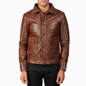 Blouson de moto en cuir PU marron coupe-vent imperméable avec fermeture éclair style streetwear hiver personnalisé ODM - Product Image 5