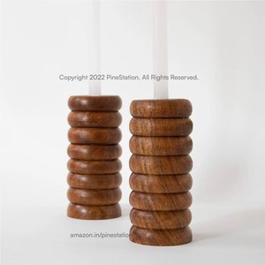 Portavelas de Columna Acanalados de Madera de Acacia |   Lámpara de Techo de Diseño Clásico Hecha a Mano, Forma Cónica, Modelo Ak-COL17, Marca Aqudus Saleem para el Hogar - Product Image 3