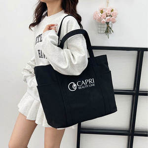 Multipurpose Canvas Shoulder Bag Spacious Cotton Fabric <b>Handbag</b> Classic Corporate Logo Printed Travel Tote Package Zipper All - Product Image 4