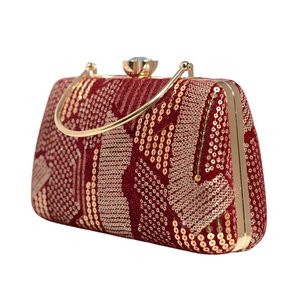 <b>Red</b> <b>Sequins</b> Multipattern Embroidery Clutch Elegant Floral Handbag for Wedding and Party Occasions - Product Image 2