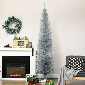 Albero di Natale a Forma di Matita 7FT con 499 Punte Realistiche, Base in Plastica Argento, Albero di Natale Decorato - Product Image 2