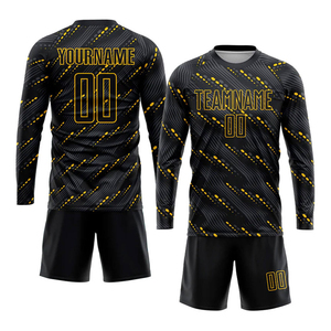 Conjunto de Camiseta y Pantalones Cortos de Fútbol Personalizados, Estampado Geométrico Negro y Amarillo, Sublimado, Absorbente de Humedad, Ropa Deportiva para Hombre, Kit de Entrenamiento de Equipo - Product Image 3