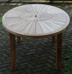 Table à manger ovale moderne 240 cm en teck massif non pliable avec plateau tournant finition soigneusement poncée modèle TAB21 pour usage extérieur - Product Image 4