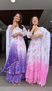 ชุดเดรส Anarkali ปักลายดีไซเนอร์พร้อมผ้าพันคอ ปักลายเต็มผืนบนผ้า Faux Georgette พร้อมสำหรับสวมใส่ - Product Image 1
