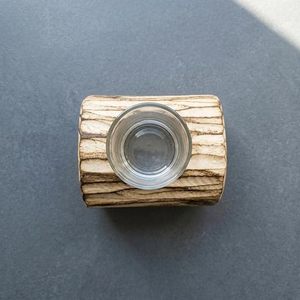 Rustic Wooden <b>Log</b> Tealight Candle Holder with Glass Cup Handmade Natural Wood Table <b>Decor</b> - Product Image 2