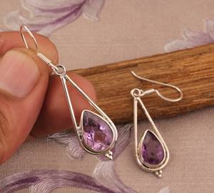 Natural Amethyst Earrings 925 Sterling <b>Silver</b> Handmade Purple Gemstone Jewelry Wholesale Genuine Amethyst <b>Stud</b> & Dangle Earrings - Product Image 4