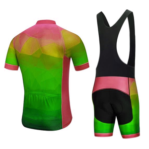 Ensemble de maillot de cyclisme pour hommes, vêtements de vélo à manches courtes, vert rose jaune, motif géométrique, vêtements de cyclisme respirants en Polyester - Product Image 2