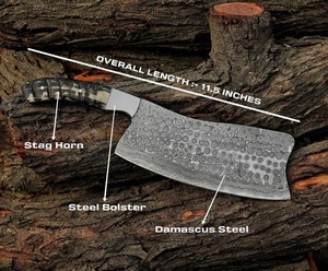 Couteau de cuisine artisanal en acier Damas avec manche en corne de cerf |   Couteau de chef en acier inoxydable pour hacher, couper, trancher - Product Image 4