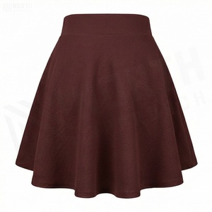 Jupe courte trapèze pour femme, couleur unie, taille élastique, confortable, en tissu tissé polyester et élasthanne, style toutes saisons - Product Image 2