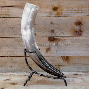 100 % NATURAL BUFFALO/OX HORN BEST QUALITY HANDMADE VIKING <b>DRINKING</b> HORN WITH METAL <b>STAND</b> BY CRAFTSY HOME - Product Image 3