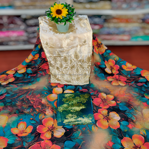 100% for Cotton Dirac Jacquard Slub Eco-Friendly <b>Wedding</b> <b>Dress</b> with Garbasar Hand Print for Women & Girls Voile Fabric - Product Image 2