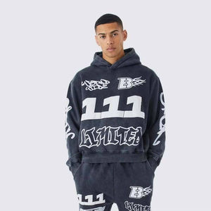 Conjunto Deportivo Personalizado para Hombre: Sudadera con Capucha y Pantalones Acampanados de Chenilla con Cremallera, Efecto Desgastado por el Sol - Product Image 6