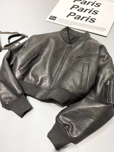 OEM Wholesale High Street American Retro Spice Girl Cotton <b>pilot</b> Thickened Distressed Leather Waterproof Men's Bomber <b>Jacket</b> - Product Image 6