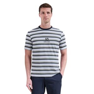 เสื้อยืดลายทางผู้ชาย แขนสั้น คอกลม ทรงปกติ แฟชั่นลำลอง ลายทางแนวนอน สตรีทแวร์ ฤดูร้อน สวมใส่สบายทุกวัน - Product Image 1
