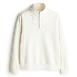 Sudadera con capucha para hombre de alta calidad, negra, estilo waffle, oversize, con cuello tipo embudo y cremallera de 1/4 - Product Image 1