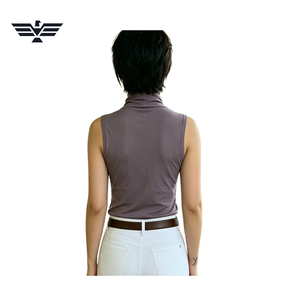Women Sleeveless Knitted High <b>Neck</b> Solid Color Riding <b>Top</b> Breathable Spandex Polyester Pullover Shirt - Product Image 3