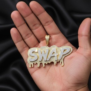 จี้เพชรโมอิสซาไนต์แบบสั่งทำพิเศษสไตล์ฮิปฮอป ตัวอักษร SWAP ประดับเพชรเม็ดใหญ่ เงินแท้ 925 เครื่องประดับจี้และชาร์ม - Product Image 1