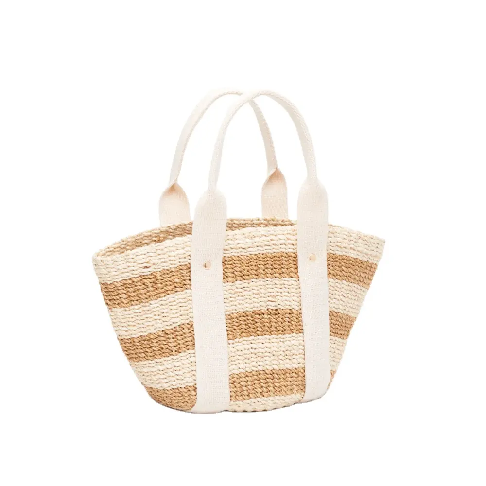 Newest design handmade natural classic seagrass tote bag and cotton handles women fashion in Vietnam