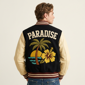 Custom Embroidered Varsity <b>Jacket</b> Unisex Casual Turn-down Collar Regular Fit PU Material Spring Style Floral Design Back Logo - Product Image 2