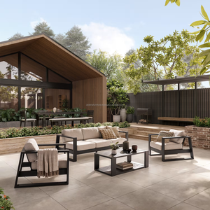 Conjunto de Sofás Contemporáneos para Exteriores, 4 Plazas, Resistentes a la Intemperie, Muebles de Jardín, Cojines Beige, Estructura de Madera Maciza - Product Image 2