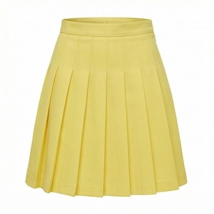 Women's Yellow High Waist <b>Pleated</b> A Line Mini <b>Skirt</b> Solid Summer <b>Short</b> Skort - Product Image 1