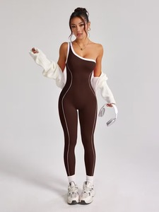 Combinaison de yoga décontractée à une épaule pour femmes |   Combinaison de sport sans manches avec bordure contrastée |   Écologique, séchage rapide, léger - Product Image 2
