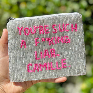 Silver Seed Beads Slogan <b>Coin</b> Pouch Funny Quote Camille Hand Beaded Embroidery Clutch Zipper <b>Wallet</b> Handmade Compact - Product Image 4