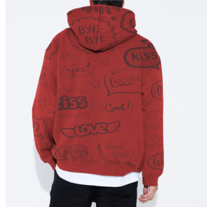 Sweat-shirt à capuche rouge pour homme, coupe classique, avec imprimé bulle de parole, en jersey de coton décontracté pour garçons, impression numérique, écologique - Product Image 4