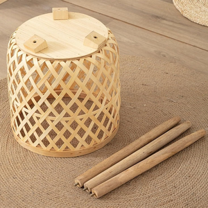 Vente en gros de pots en bambou naturel avec support en bois pour plantes d'intérieur, pots à fleurs décoratifs fabriqués au Vietnam - Product Image 4