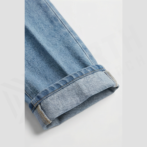 Jean en denim délavé coupe droite taille haute pour homme, coupe régulière, en coton, style décontracté printemps - Product Image 6