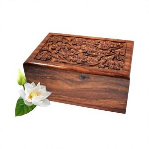 Hand Carved Pine Wood Pet Urn Rectangle Keepsake <b>Casket</b> Floral Engraved <b>Ashes</b> Memorial Box <b>for</b> Dog Cat - Product Image 1